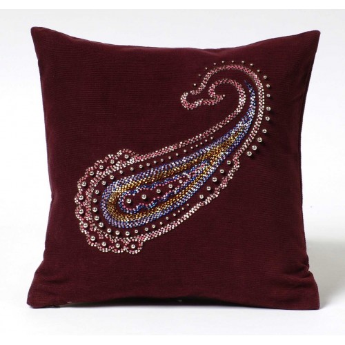 Beaded Paisley - cushion cover - aubergine 